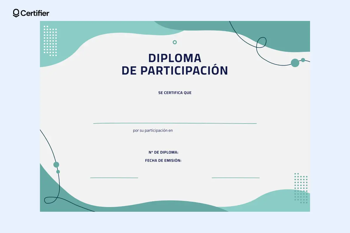 Diploma en blanco PNG para participación con detalles en verde azulado. Diploma en blanco PNG para participación con detalles en verde azulado.
