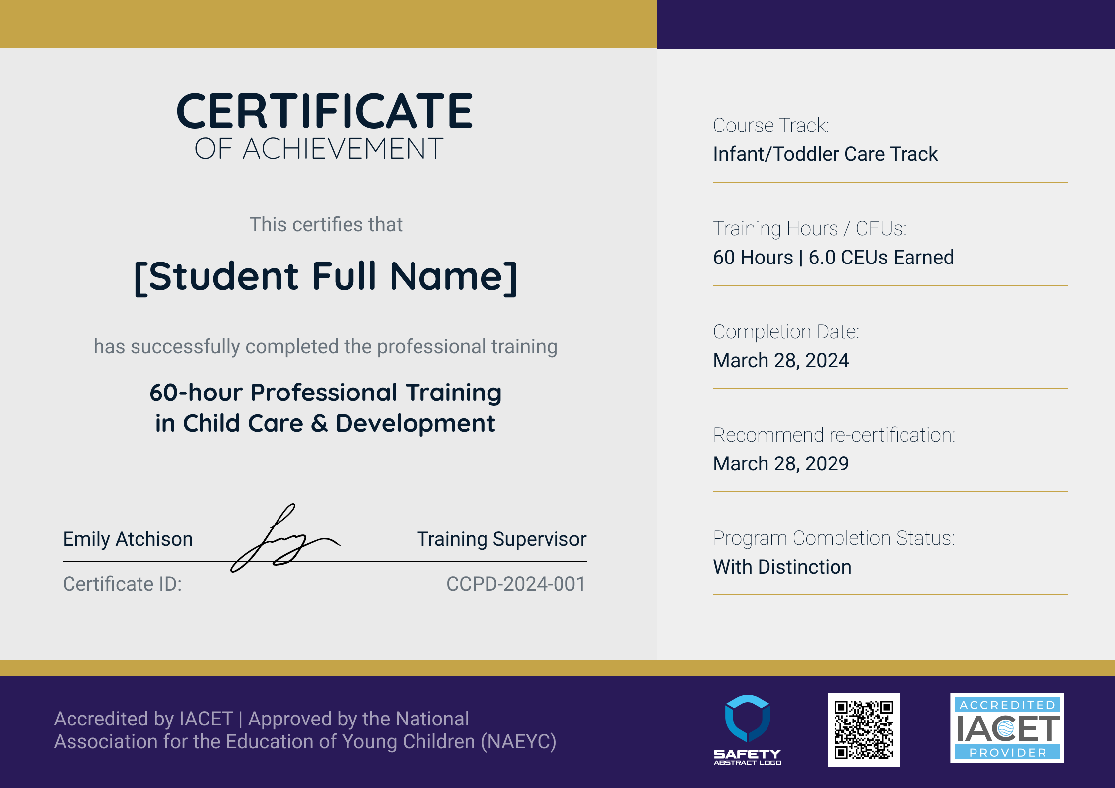 Modern and contemporary child care certificate template