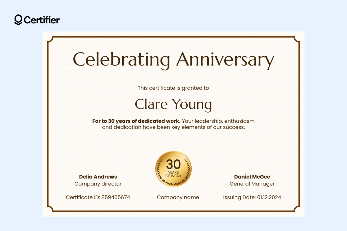 Light beige editable simple certificate template with ornate border, structured text layout and gold assurance emblem. Light beige editable simple certificate template with ornate border, structured text layout and gold assurance emblem.