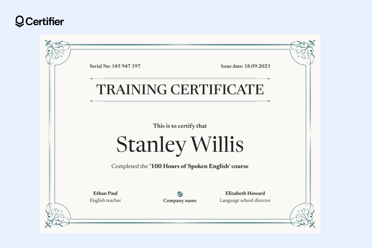 Simple certificate template with decorative corners, structured layout and classic typography — elegant and easy to adapt for different programs. Simple certificate template with decorative corners, structured layout and classic typography — elegant and easy to adapt for different programs.