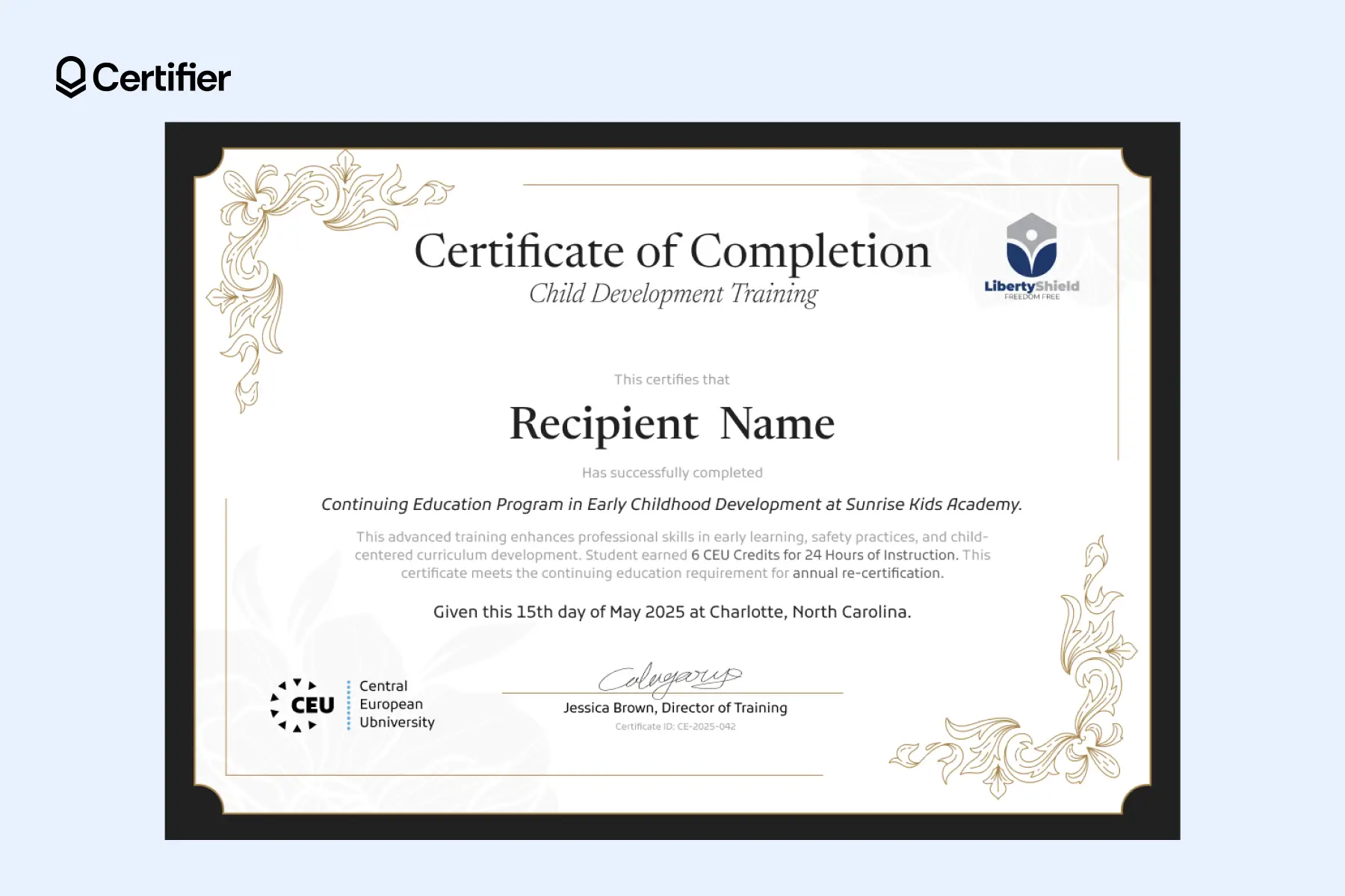 Kids development training certificate template with ornate border and professional layout. Kids development training certificate template with ornate border and professional layout.