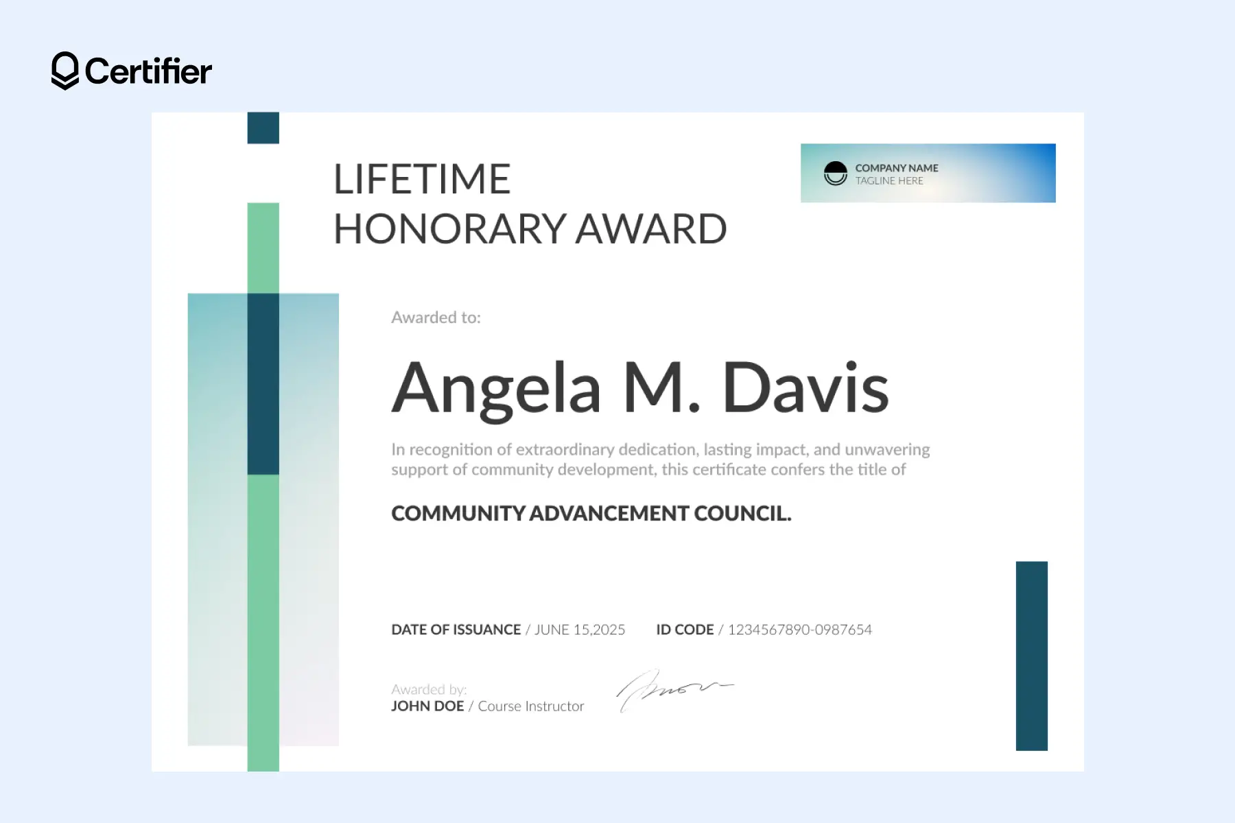 Colorful lifetime honorary award template with modern geometric layout. Colorful lifetime honorary award template with modern geometric layout.