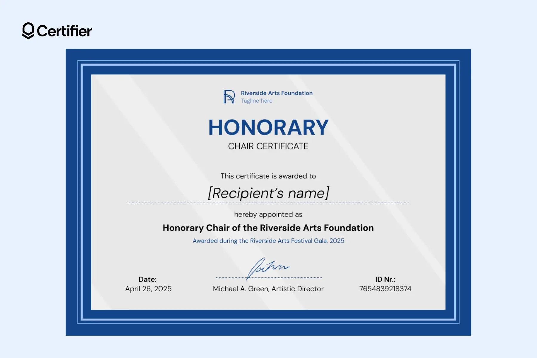 Printable honorary certificate template with blue classic border and professional look. Printable honorary certificate template with blue classic border and professional look.