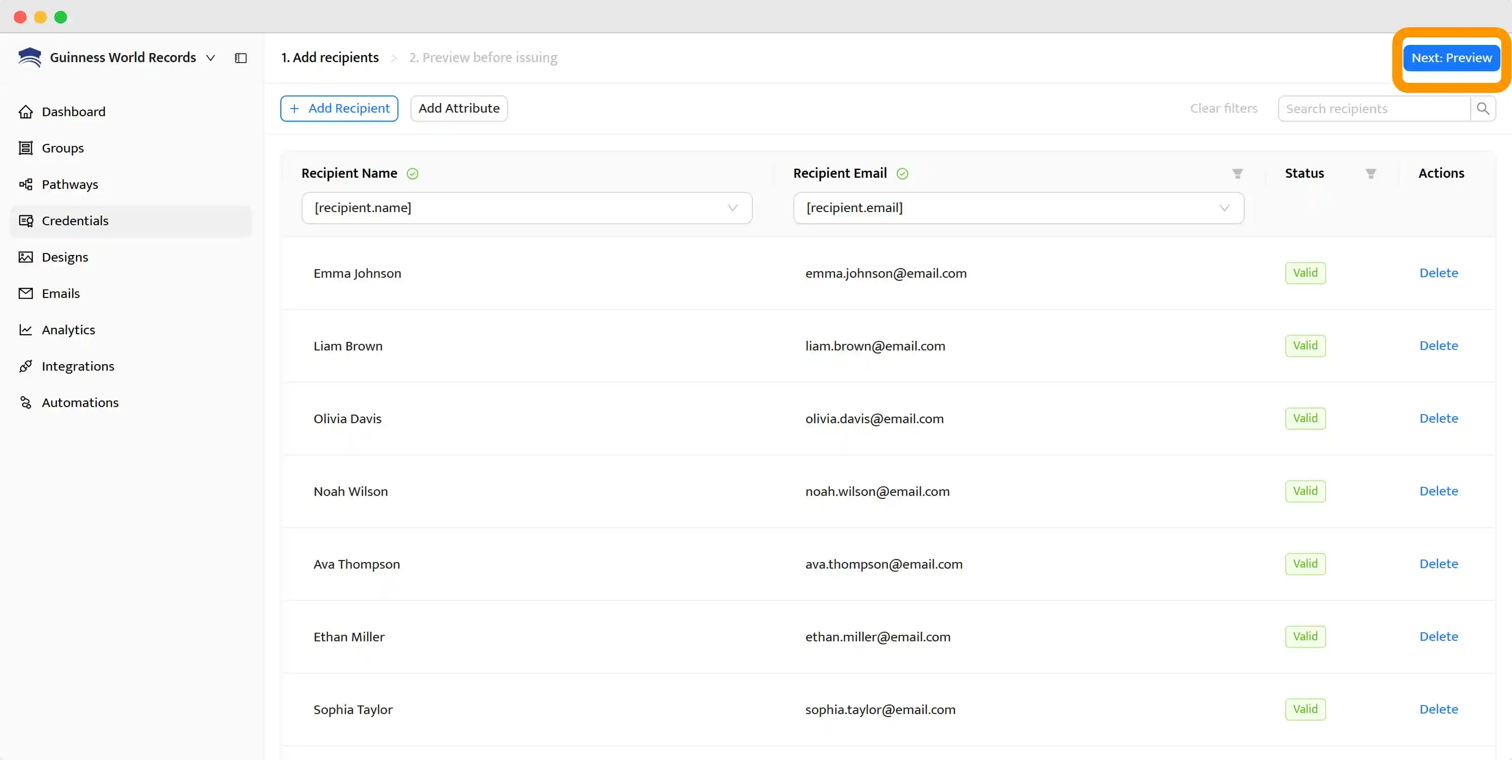 Preview after mapping out the credentials within the Certifier dashboard.