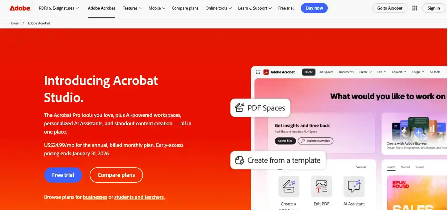 Adobe Acrobat interface—a CraftMyPDF alternative for editing and signing PDF documents in a PDF editor.