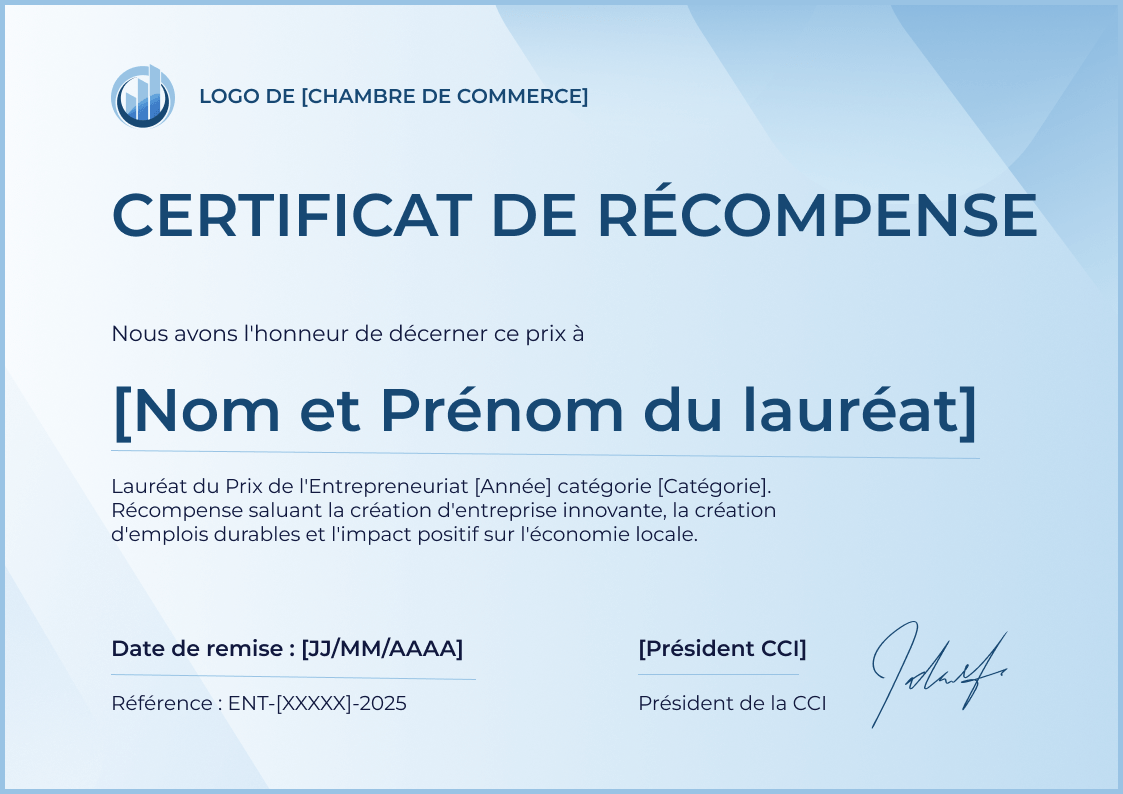 Modèle de certificat de récompense soigné et simple