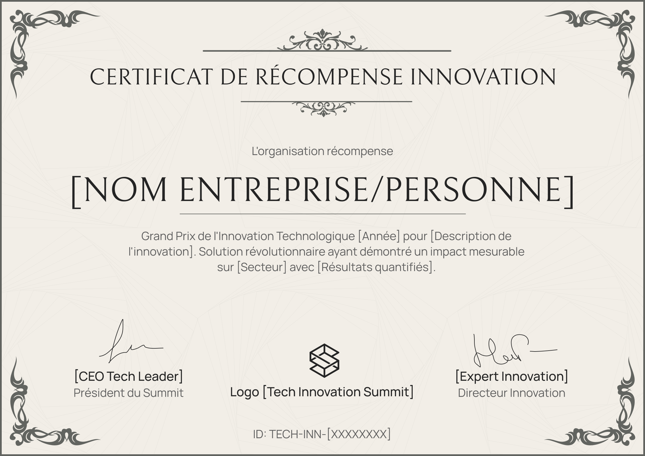 Modèle de certificat de récompense classique et professionnel