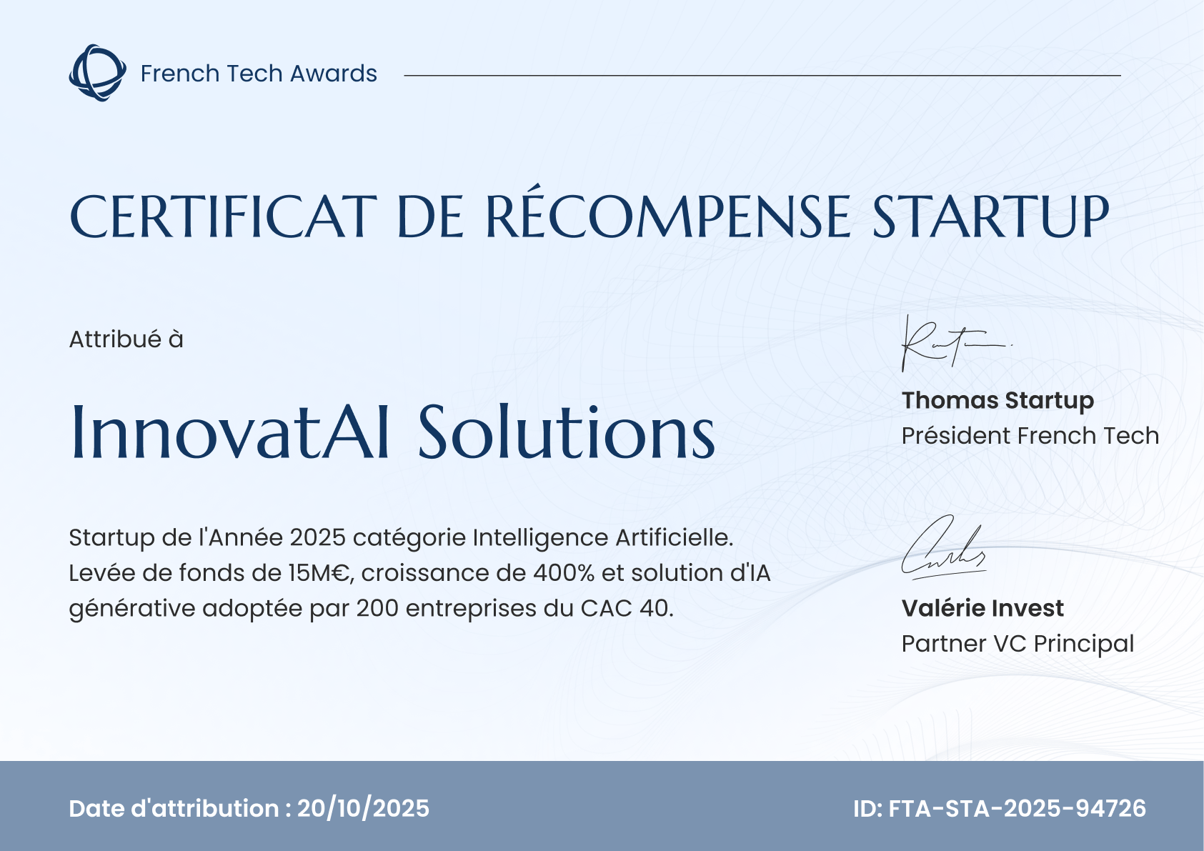 Modèle de certificat de récompense formel et rafraîchissant