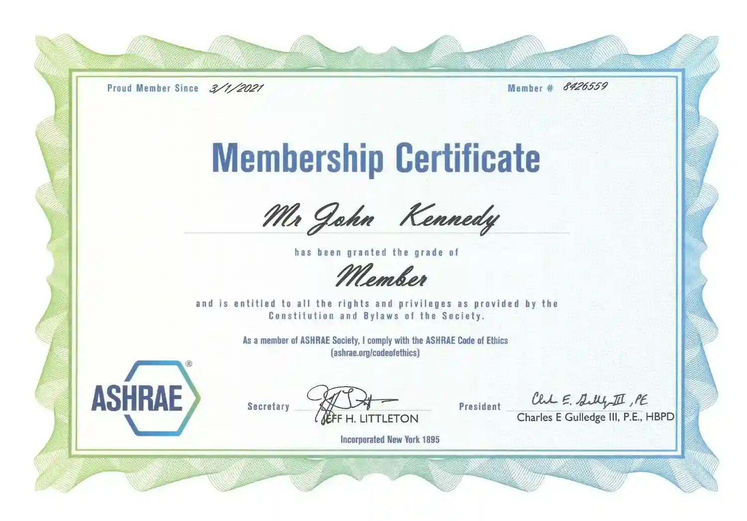 A credential example representing professional associations and long-term affiliation with an industry body. A credential example representing professional associations and long-term affiliation with an industry body.
