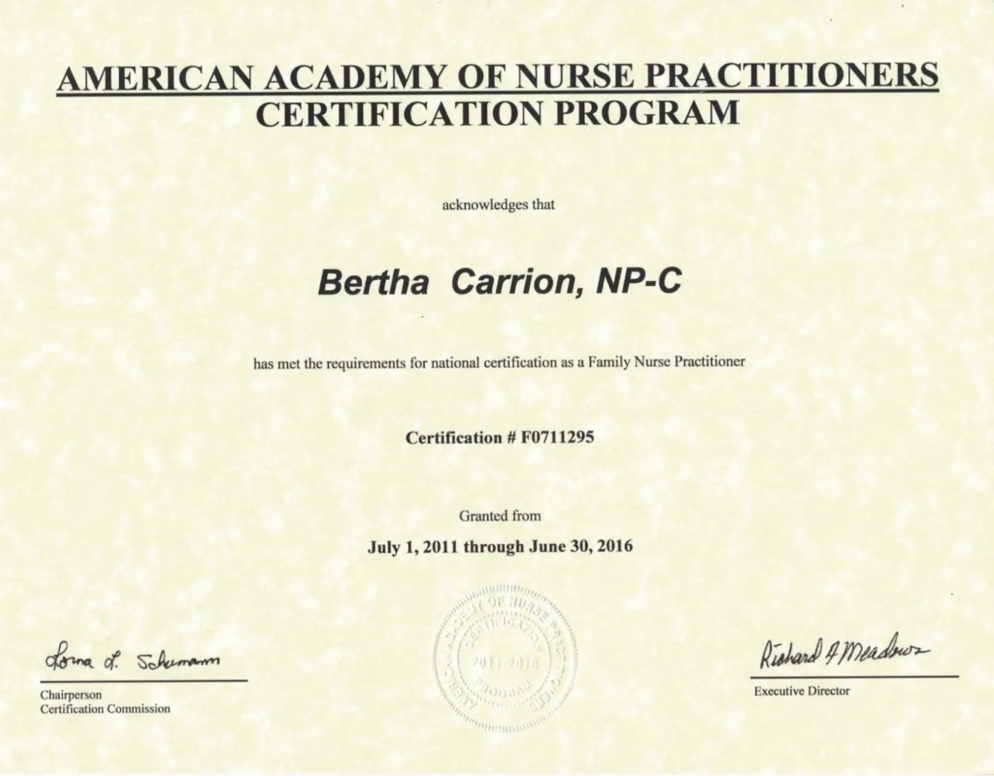 One of the business credentials examples used in healthcare settings that confirms a registered nurse has fulfilled requirements for advanced practice. One of the business credentials examples used in healthcare settings that confirms a registered nurse has fulfilled requirements for advanced practice.