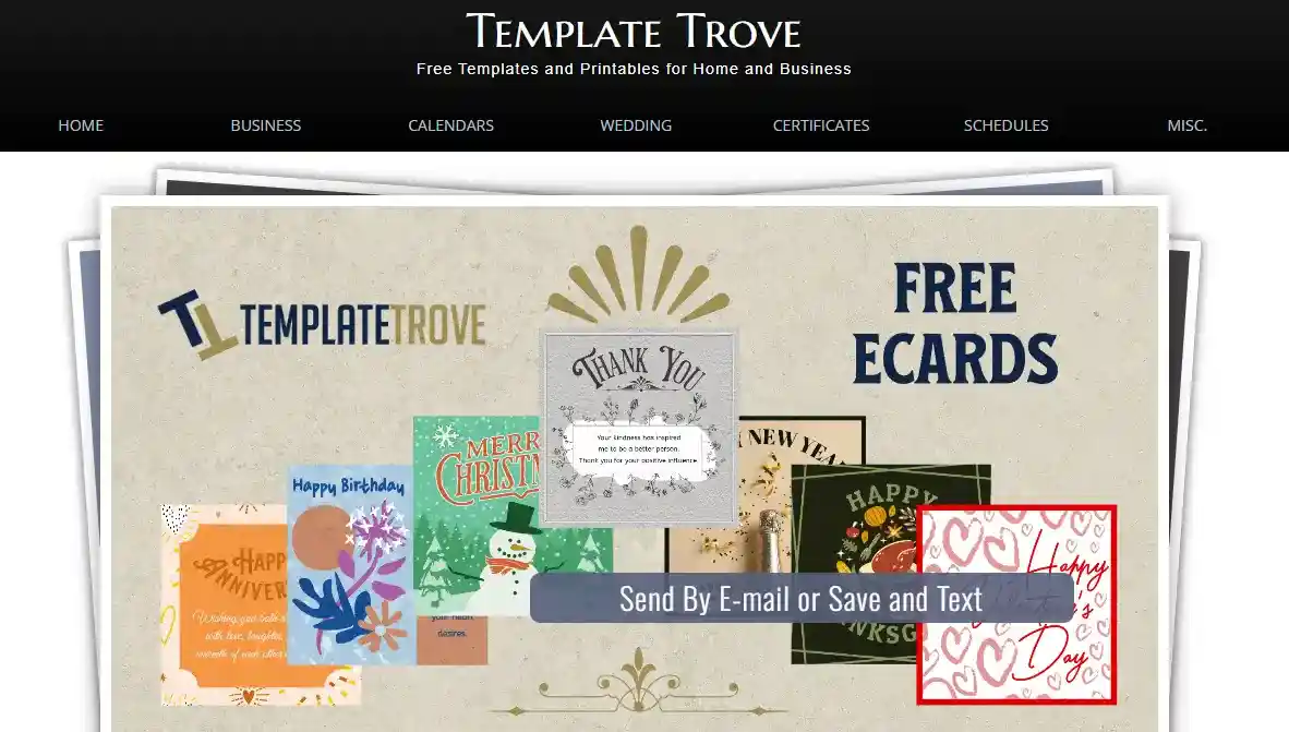 Template Trove homepage—a tool with many free templates and old-school design.