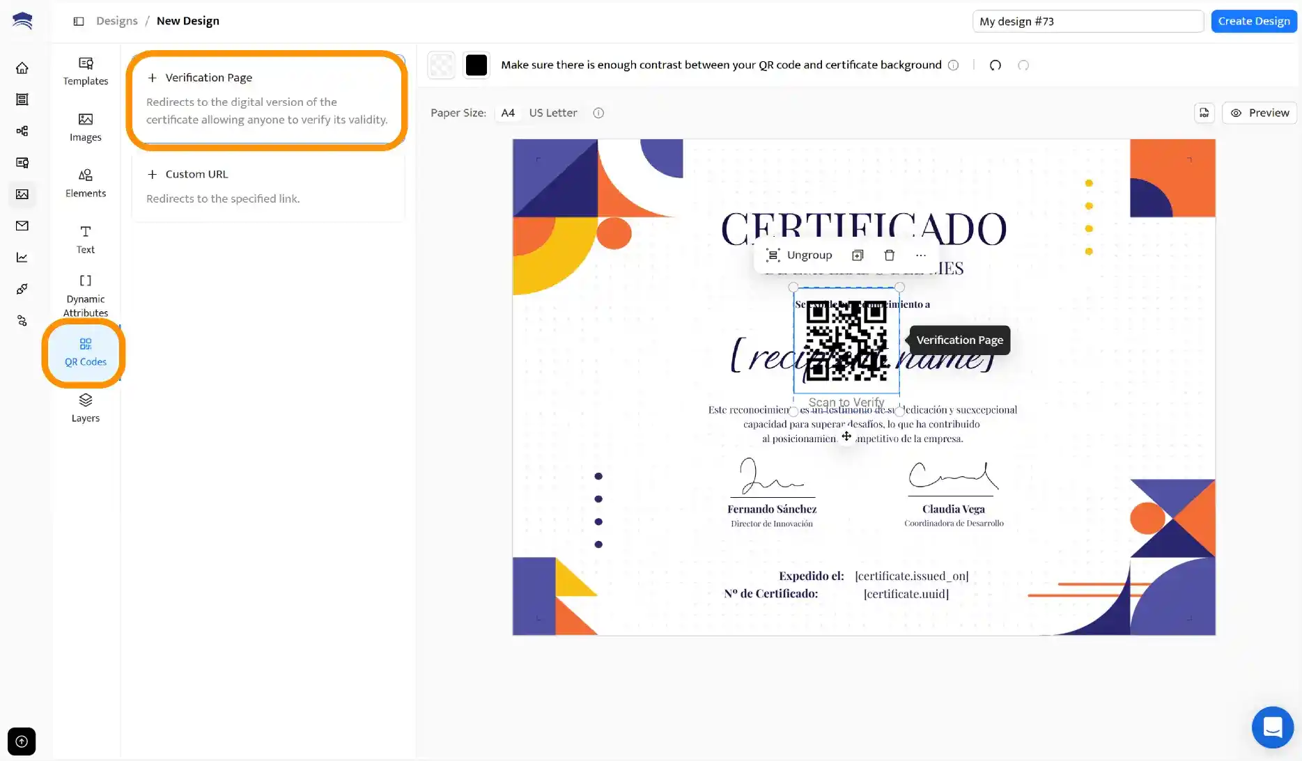 Proceso de verificación en pantalla móvil de un documento escaneando su código QR único.
