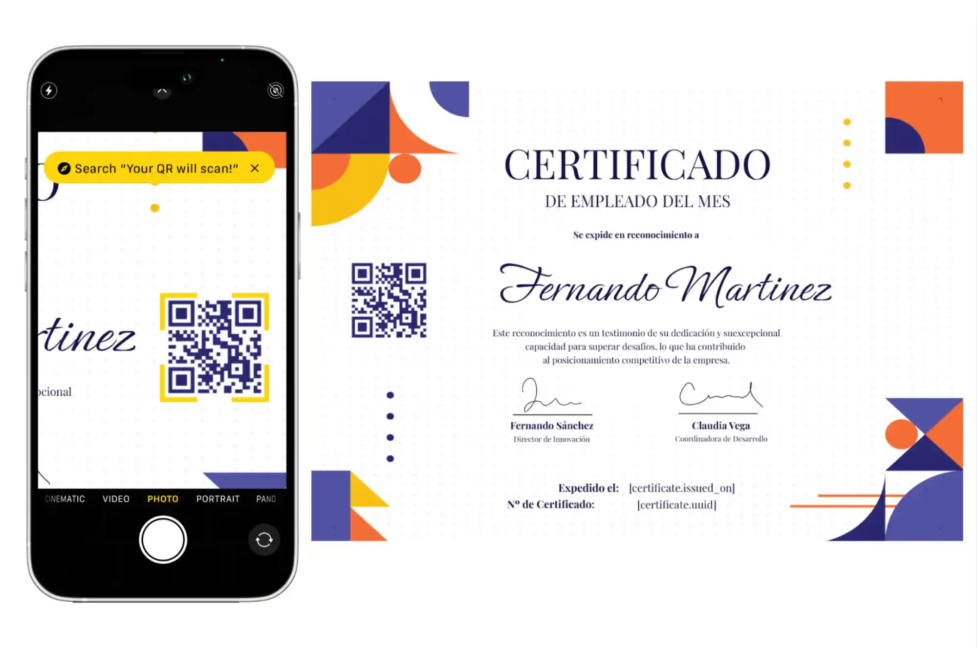 Opción visible en pantalla para descargar un certificado digital con código QR en formato PDF.