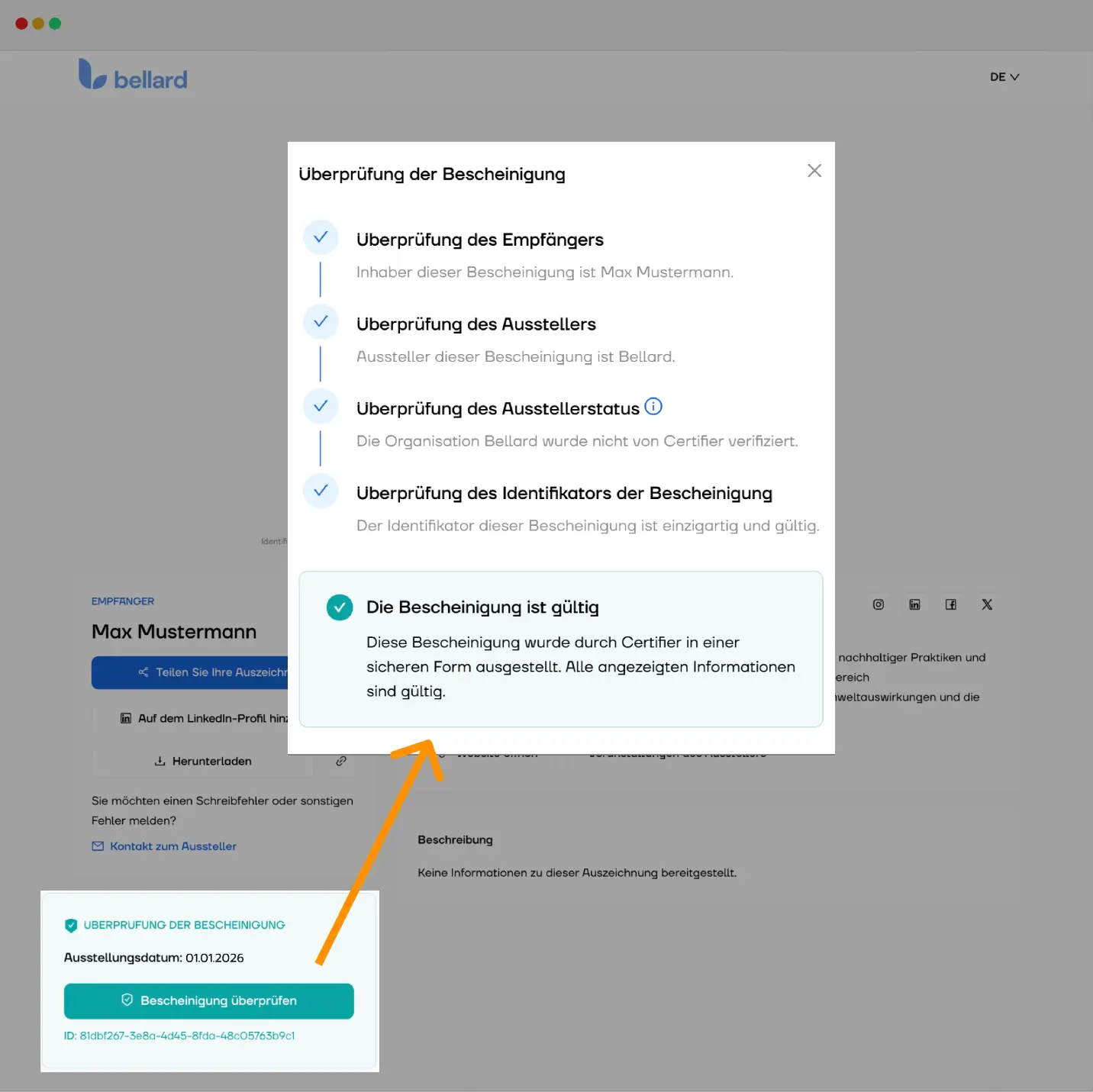 Dashboard-Ansicht einer Plattform zur Erstellung und Verwaltung digitaler Nachweise mit modernen Analysefunktionen.