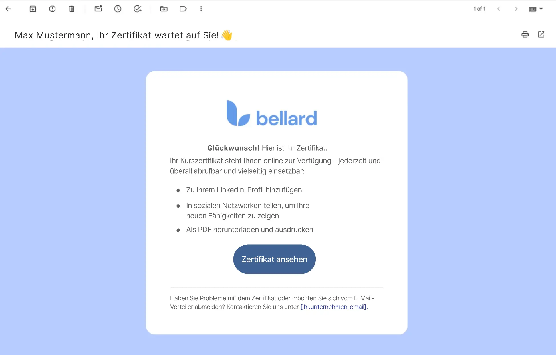 Benutzeroberfläche für das Design und die Personalisierung von digitalen Nachweisen in wenigen Schritten.“