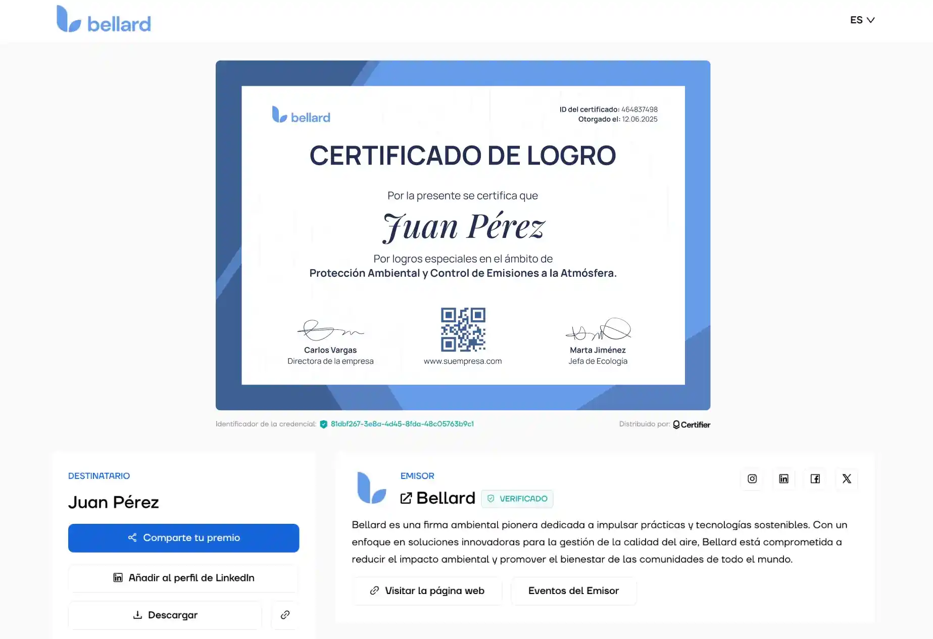 Vista de una wallet digital mostrando una credencial verificada, incluyendo botón de verificación — perfecto para entender para qué sirven las credenciales digitales.