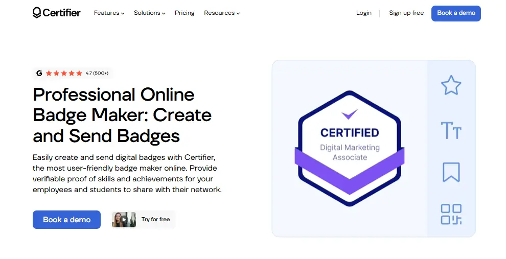 Certifier badge maker interface shown as a comparison to parchment digital badges for creating and sending digital badges. Certifier badge maker interface shown as a comparison to parchment digital badges for creating and sending digital badges.