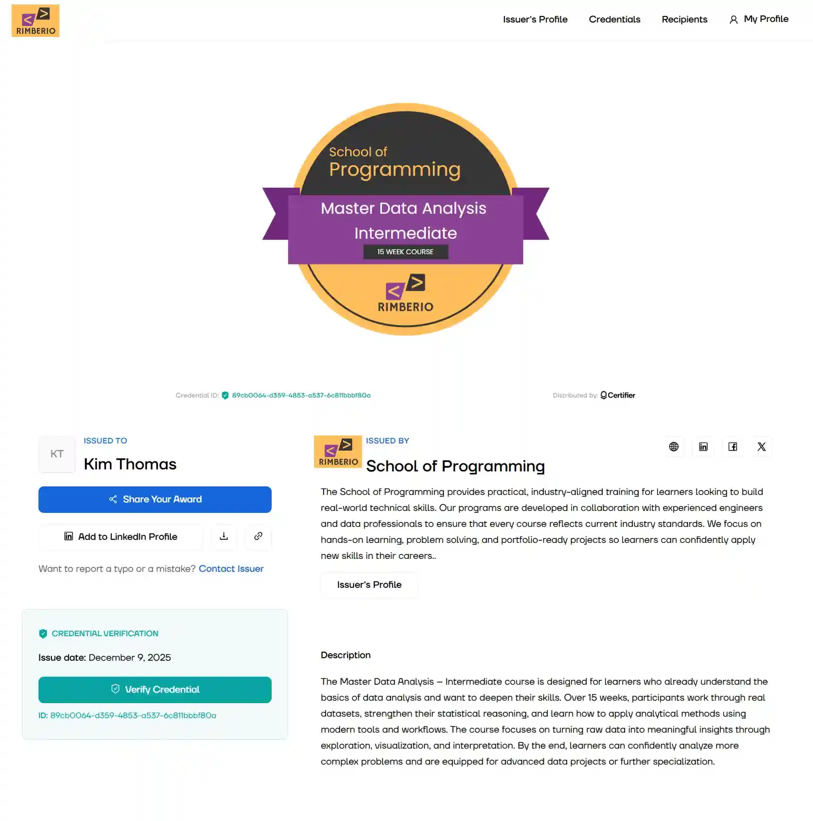 Certifier’s digital wallet page, offering visual context for comparing Badgr digital badges. Certifier’s digital wallet page, offering visual context for comparing Badgr digital badges.
