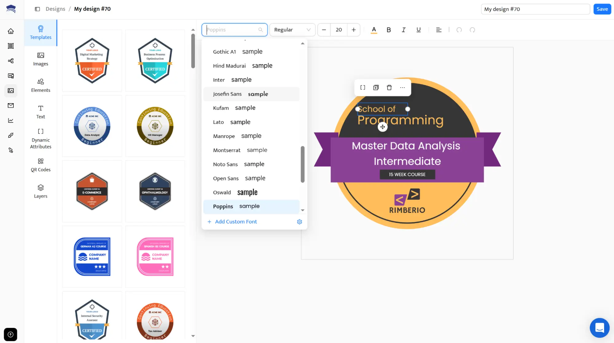 Certifier badge editor screen showing customizable badge templates, often used by users comparing the limitations seen in Badgr digital badges. Certifier badge editor screen showing customizable badge templates, often used by users comparing the limitations seen in Badgr digital badges.