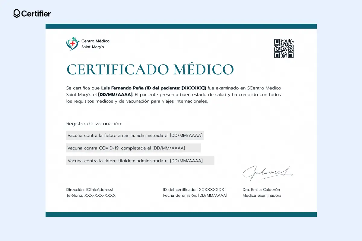 Formato de certificado medico para confirmar vacunas y estado de salud en viajes. Formato de certificado medico para confirmar vacunas y estado de salud en viajes.