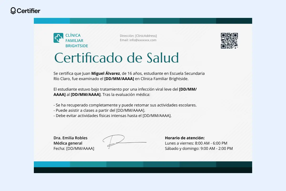 Certificado de salud para regreso escolar, ideal como modelo de certificado medico de buena salud para estudiantes. Certificado de salud para regreso escolar, ideal como modelo de certificado medico de buena salud para estudiantes.