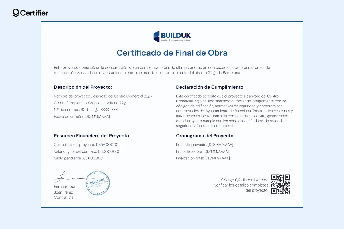 Certificado azul con borde profesional y sello de empresa para reforzar autenticidad. Certificado azul con borde profesional y sello de empresa para reforzar autenticidad.