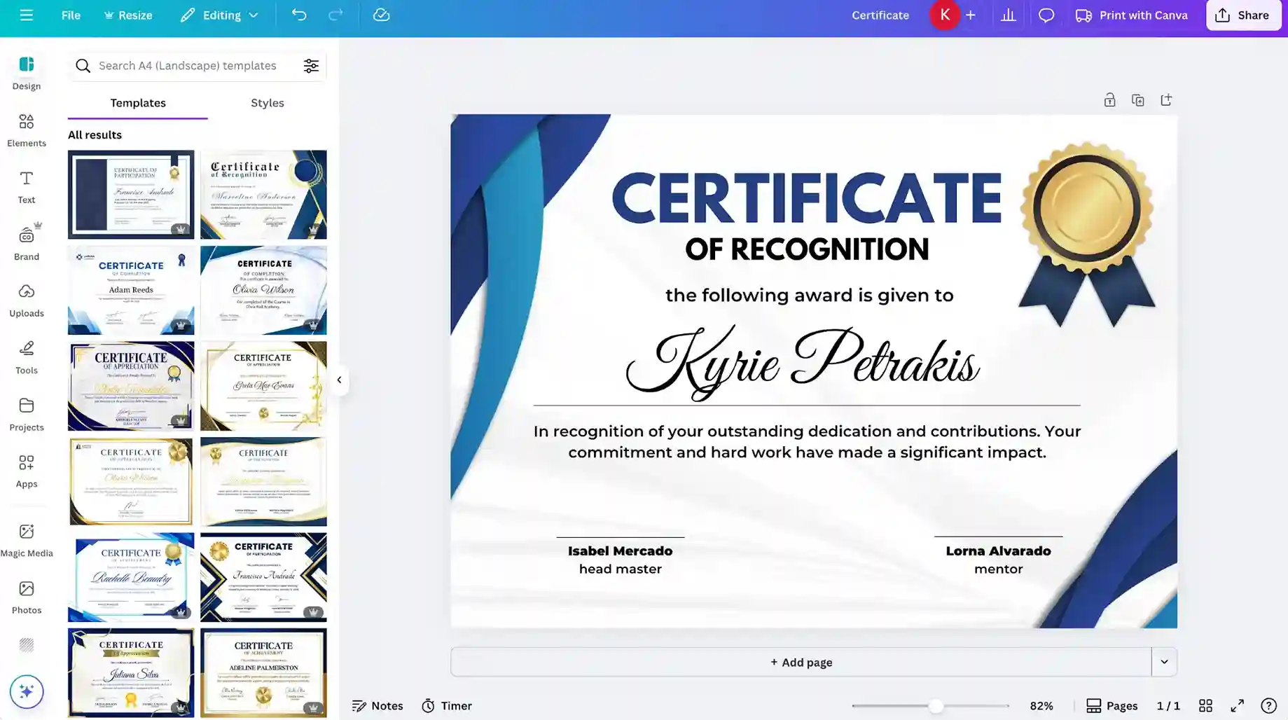 Canva editor showing a customizable certificate template with drag-and-drop elements; a tool for creating a professional story with customizable graphics. Canva editor showing a customizable certificate template with drag-and-drop elements; a tool for creating a professional story with customizable graphics.
