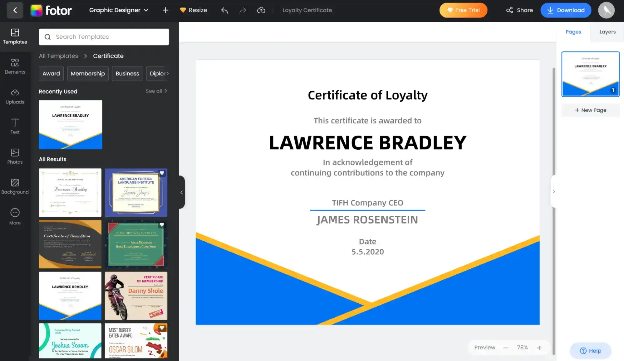 Fotor certificate editor with customizable templates and export options. Fotor certificate editor with customizable templates and export options.
