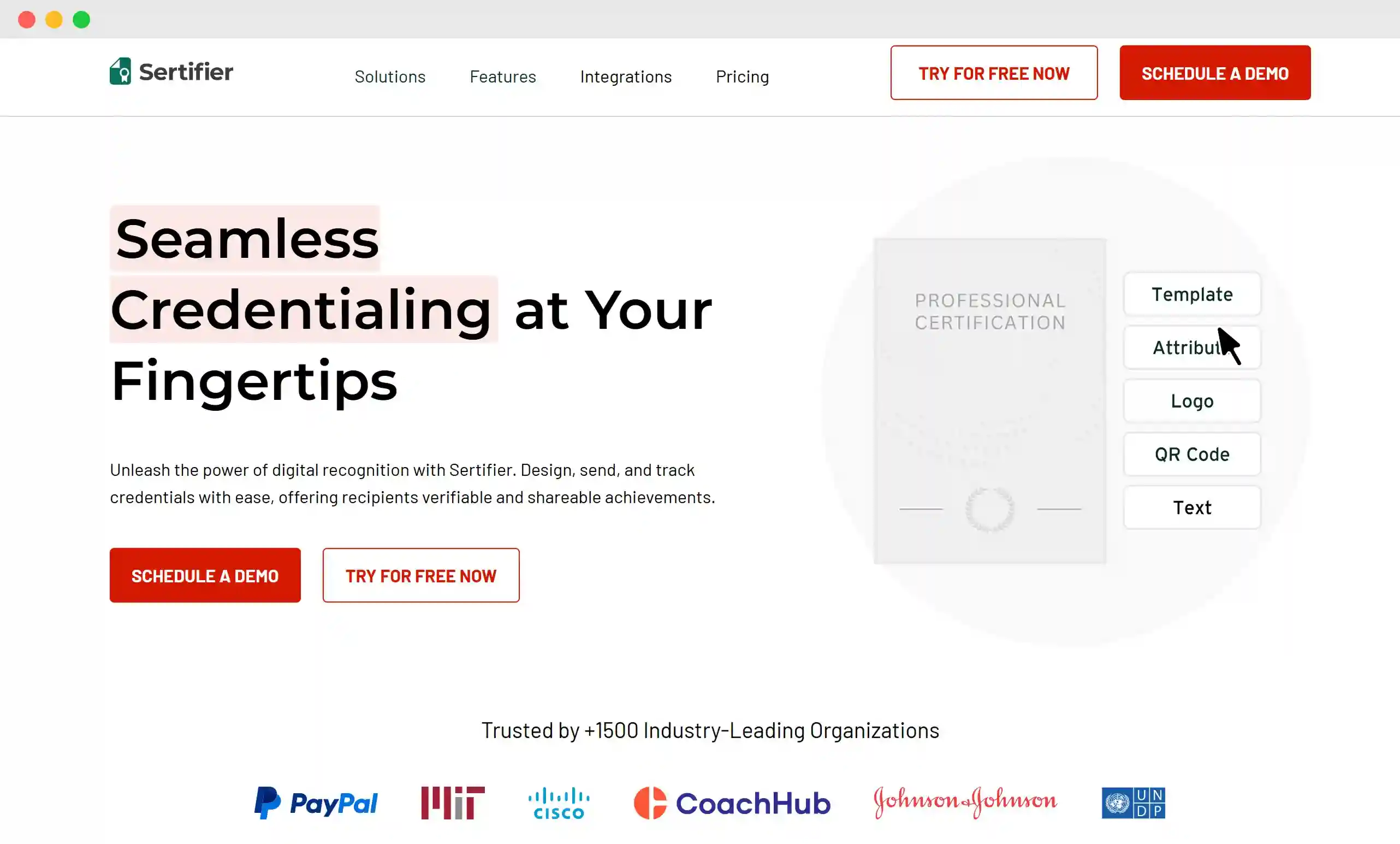 The Sertifier platform's homepage The Sertifier platform's homepage