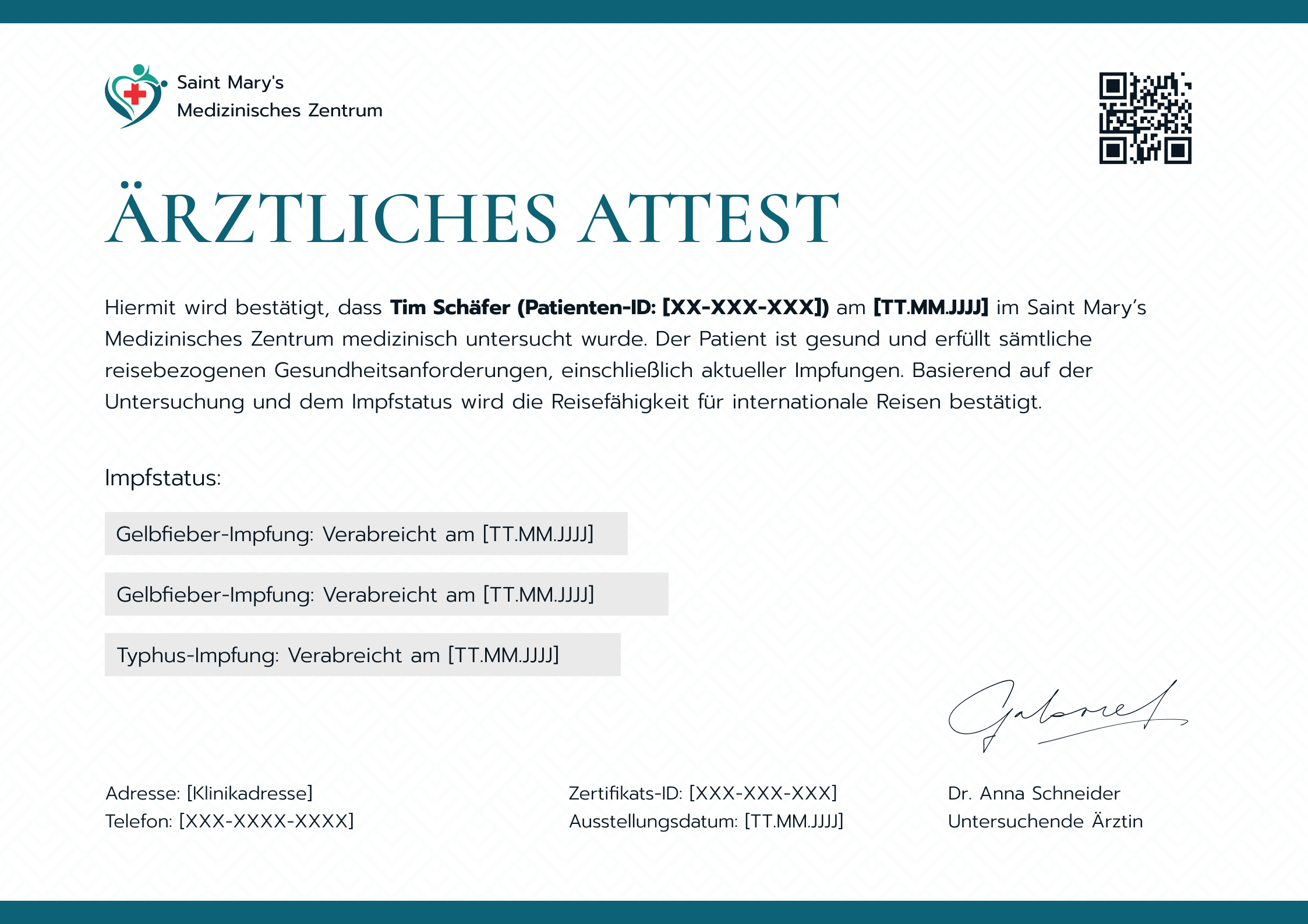 Schlichte bearbeitbare ärztliches Attest Vorlage