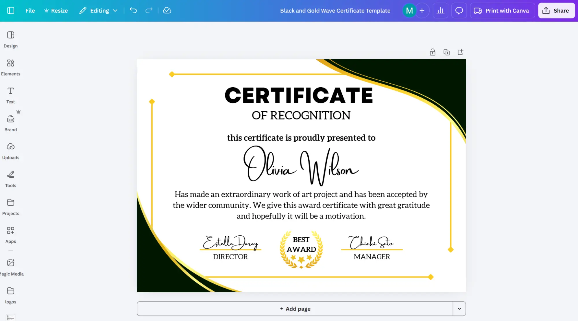 Canva template that helps create recognition certificate online. Canva template that helps create recognition certificate online.