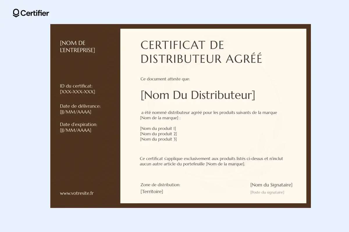 Attestation de revendeur au design vintage, couleurs brunes et beiges, idéale pour un style classique et professionnel. Attestation de revendeur au design vintage, couleurs brunes et beiges, idéale pour un style classique et professionnel.
