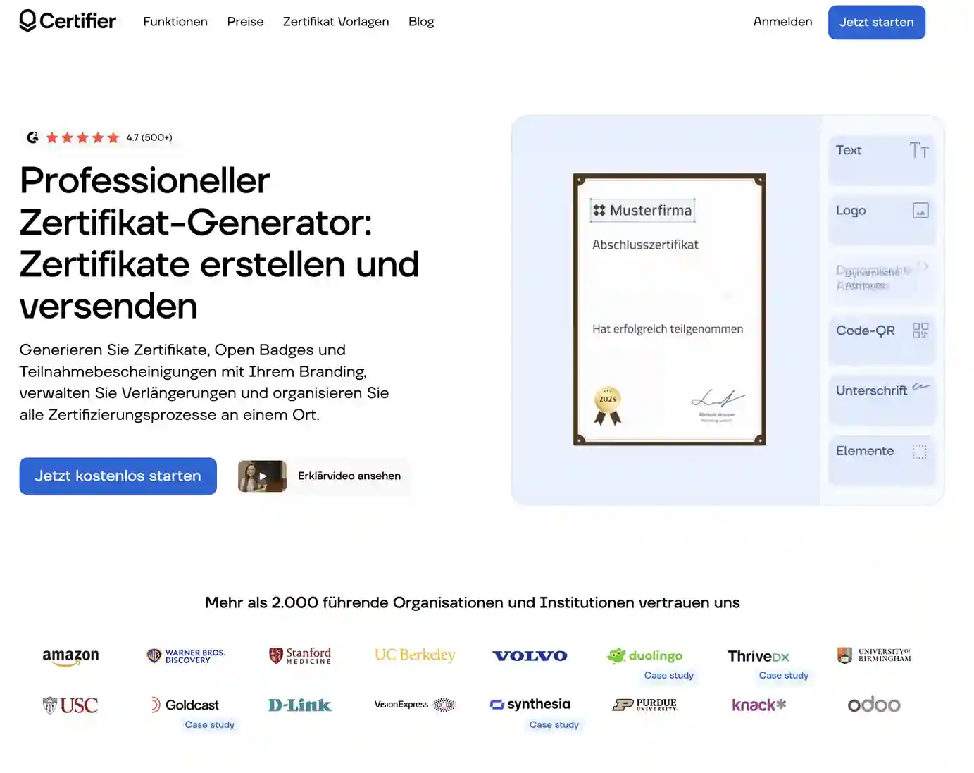 Startseite Certifier, ein Tool mit kostenlosen Zertifikatsvorlagen und einem Blog mit Anleitungen, z. B. wie man ein Zertifikat gestaltet. Startseite Certifier, ein Tool mit kostenlosen Zertifikatsvorlagen und einem Blog mit Anleitungen, z. B. wie man ein Zertifikat gestaltet.