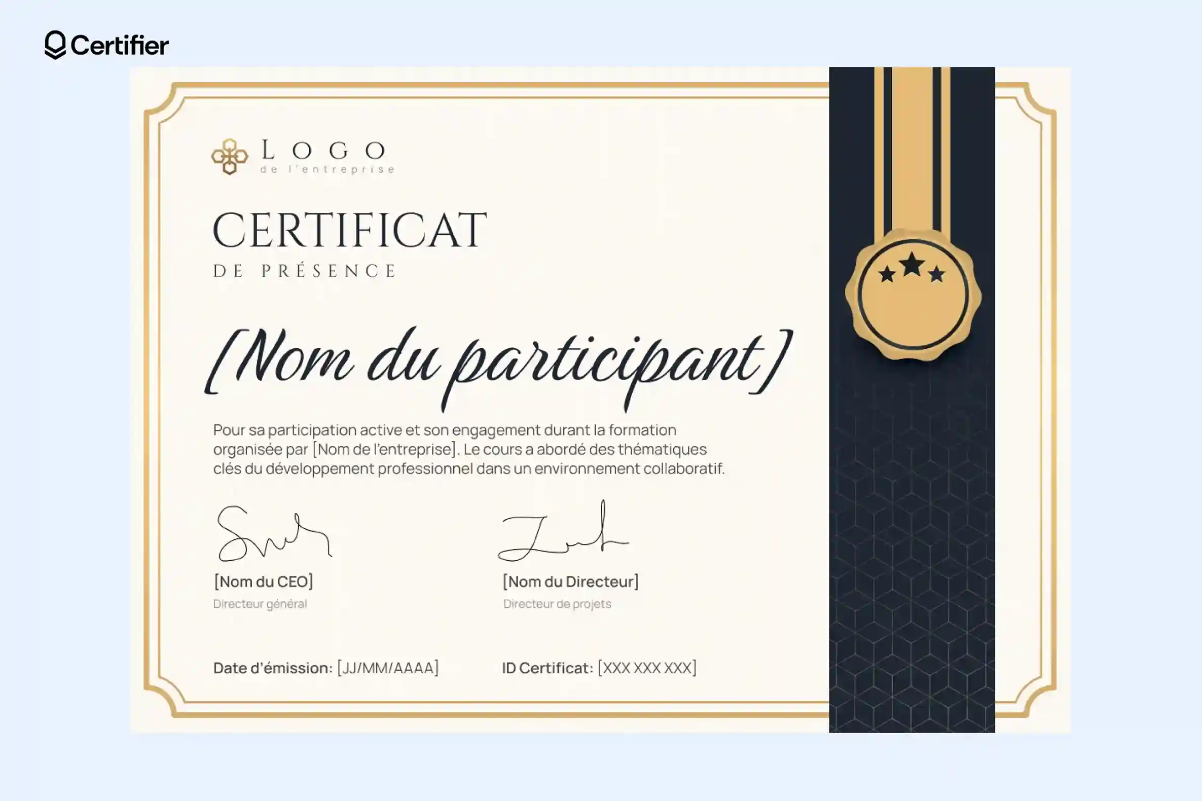 Modèle d’attestation de présence au style académique. Modèle d’attestation de présence au style académique.