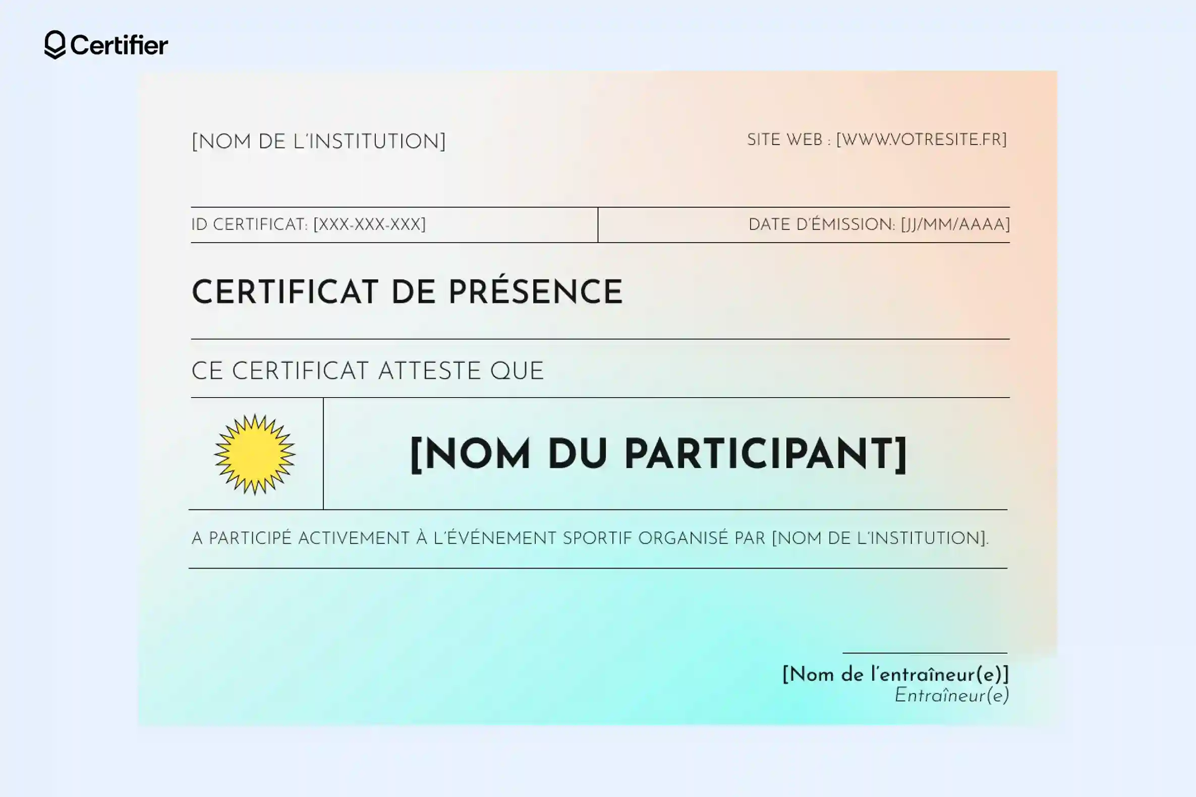 Attestation de présence Word colorée avec dégradé dynamique. Attestation de présence Word colorée avec dégradé dynamique.