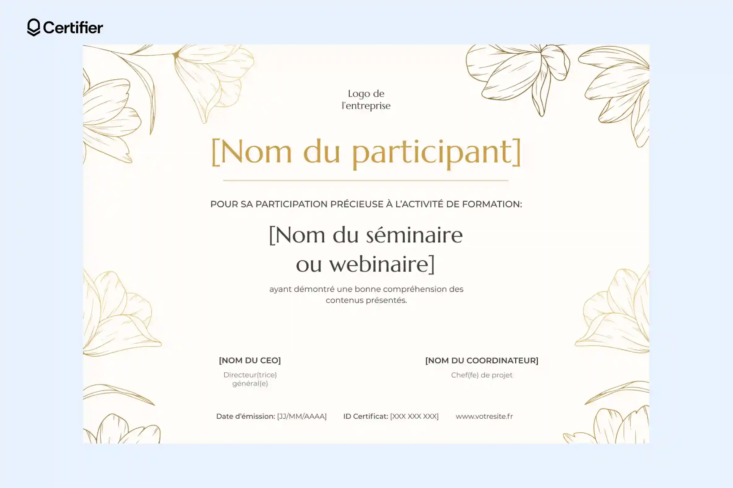 Attestation de présence modèle gratuit avec arrière-plan floral. Attestation de présence modèle gratuit avec arrière-plan floral.