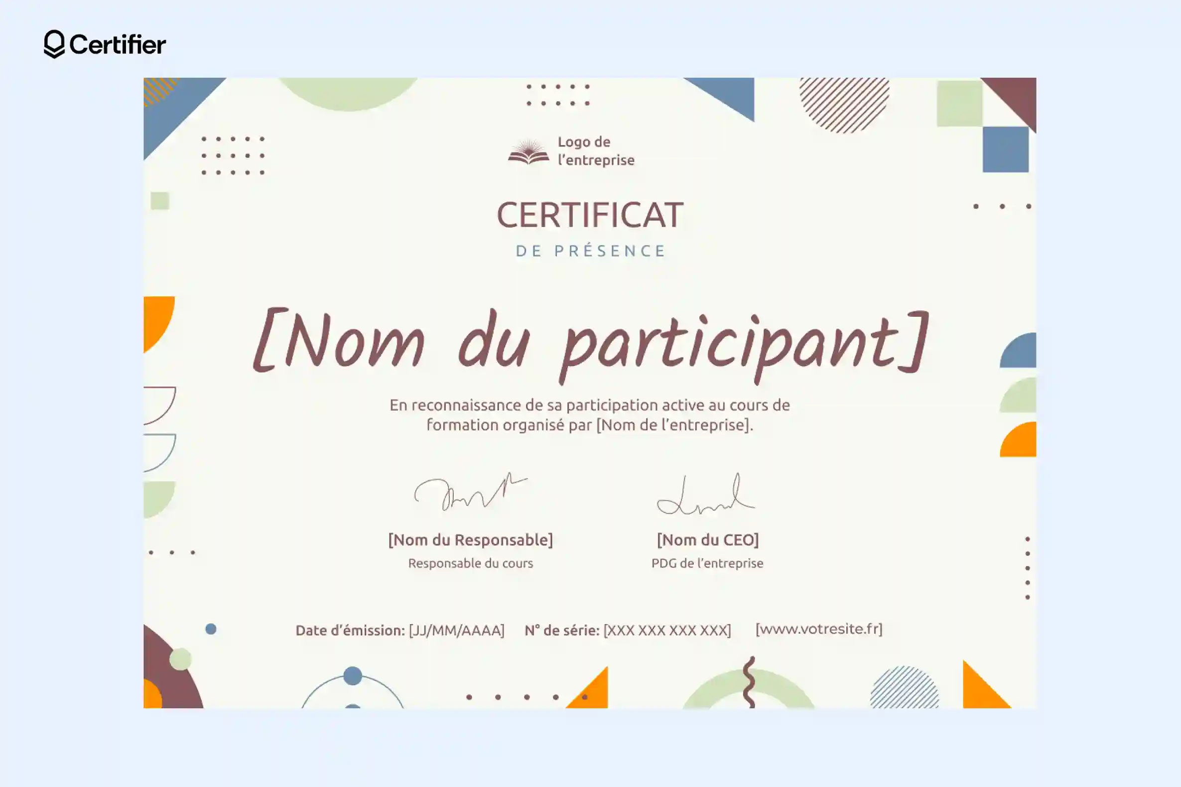 Attestation de présence Word avec formes géométriques audacieuses. Attestation de présence Word avec formes géométriques audacieuses.