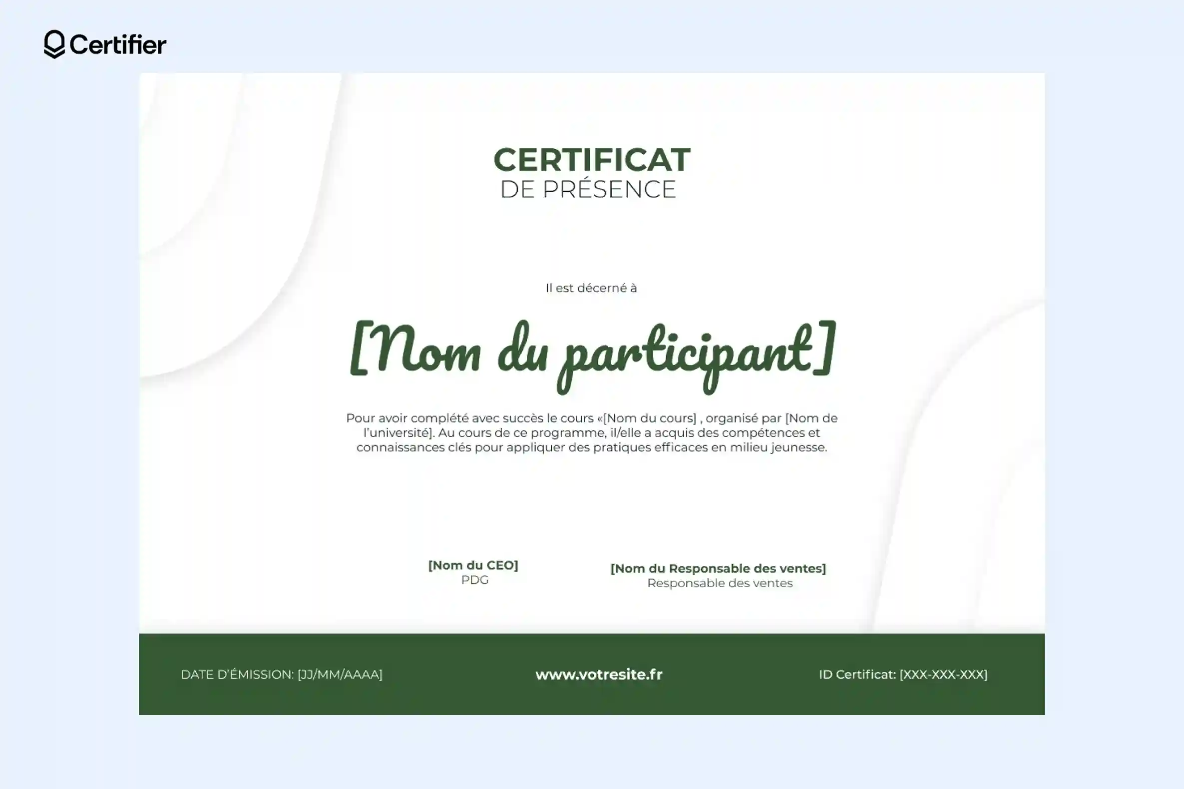 Modèle attestation de présence au design épuré et professionnel. Modèle attestation de présence au design épuré et professionnel.