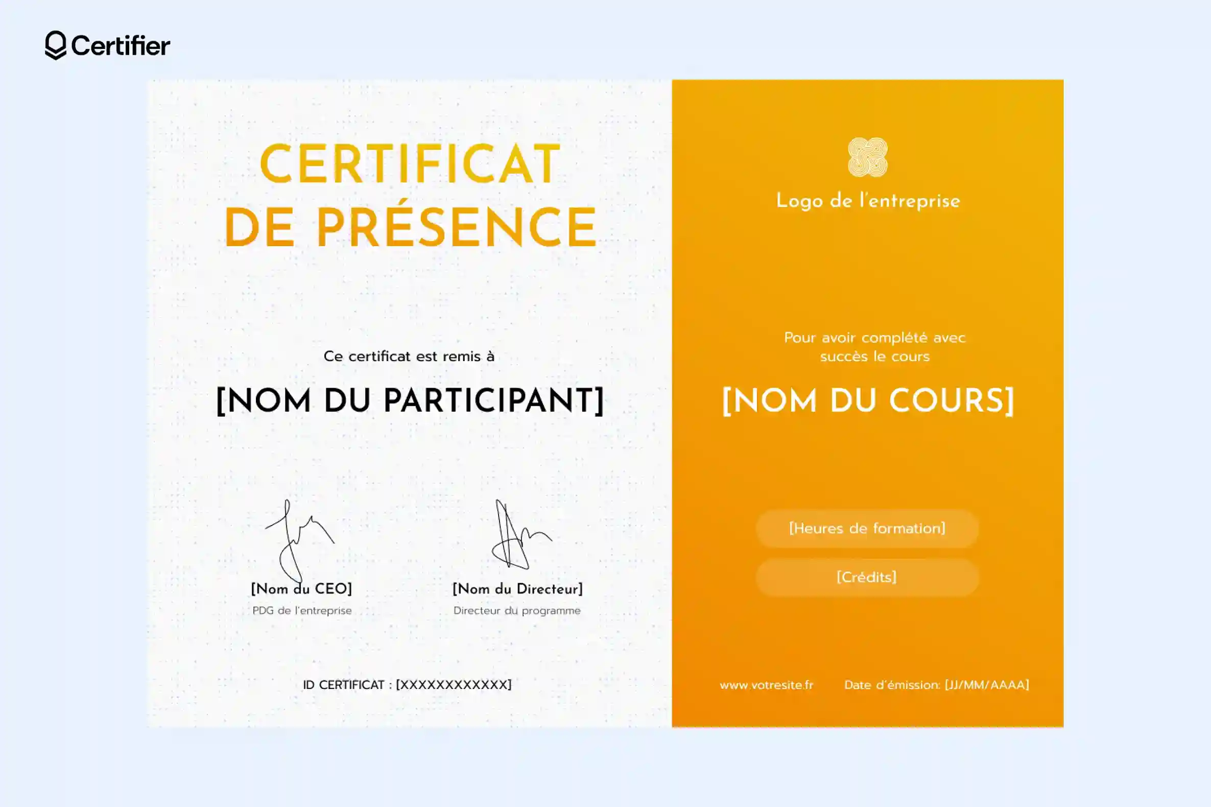 Modèle attestation de présence avec mise en page dynamique et structurée. Modèle attestation de présence avec mise en page dynamique et structurée.