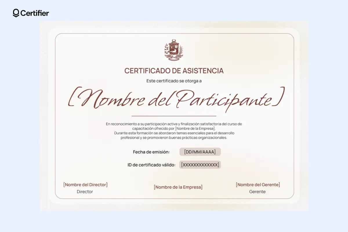 Certificado de asistencia clásico con un degradado sutil. Certificado de asistencia clásico con un degradado sutil.