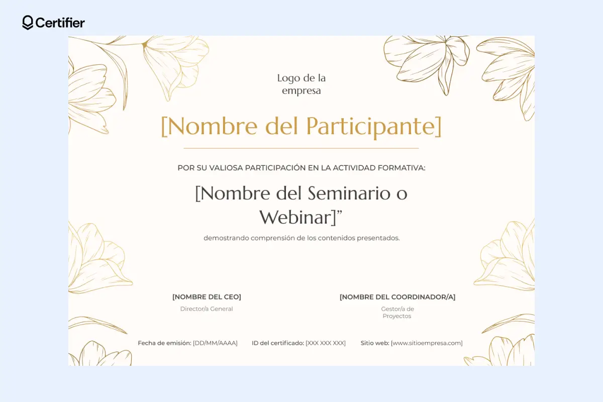 Certificado de asistencia con fondo floral. Certificado de asistencia con fondo floral.