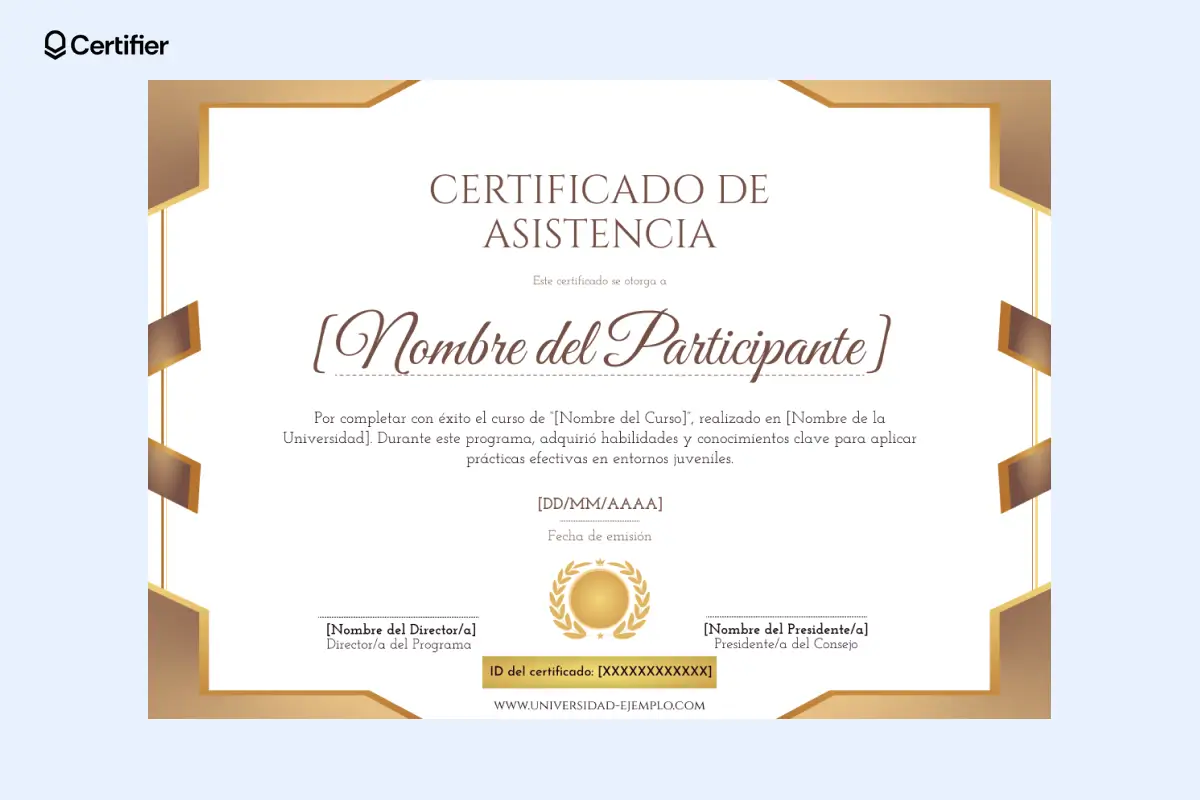 Certificado de asistencia con estilo retro y detalles dorados. Certificado de asistencia con estilo retro y detalles dorados.
