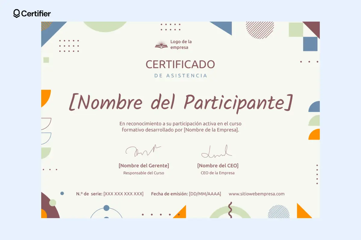 Certificado de asistencia con elementos geométricos. Certificado de asistencia con elementos geométricos.