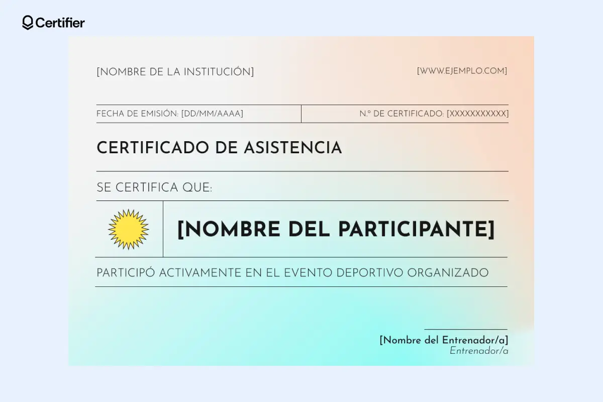 Certificado de asistencia con diseño alegre y degradado de color. Certificado de asistencia con diseño alegre y degradado de color.