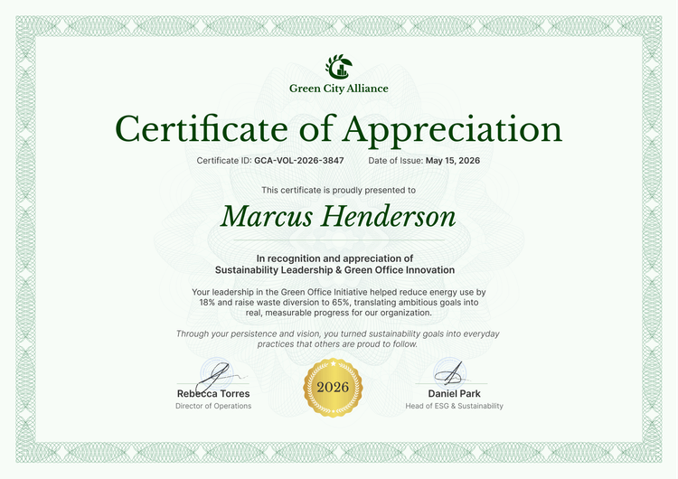 Formal and green certificate of appreciation