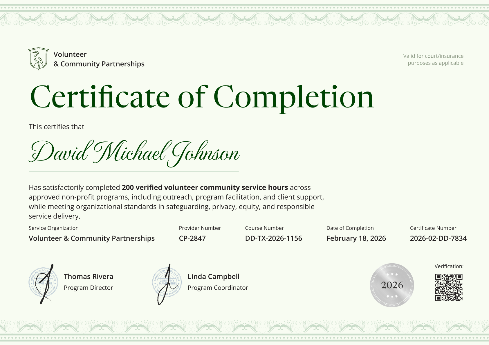Clean and green certificate of completion template