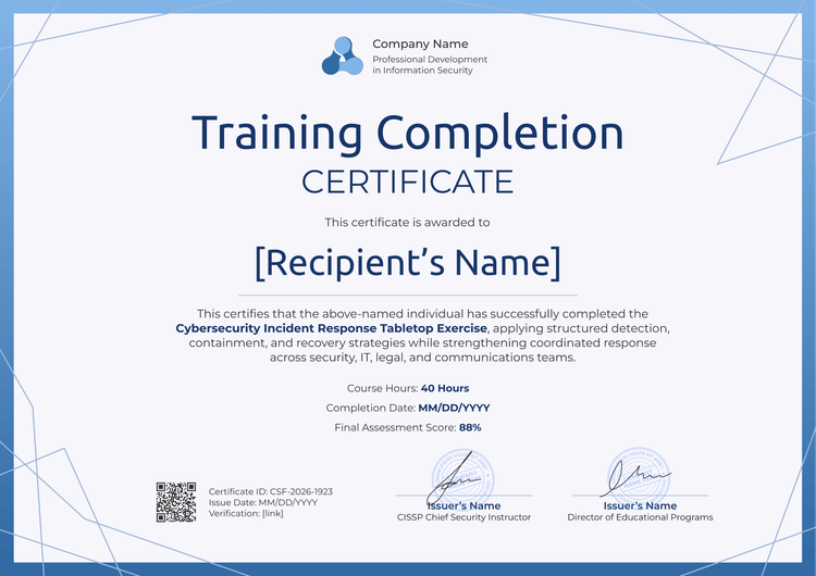 Completion Modern and blue certificate of completion template for training