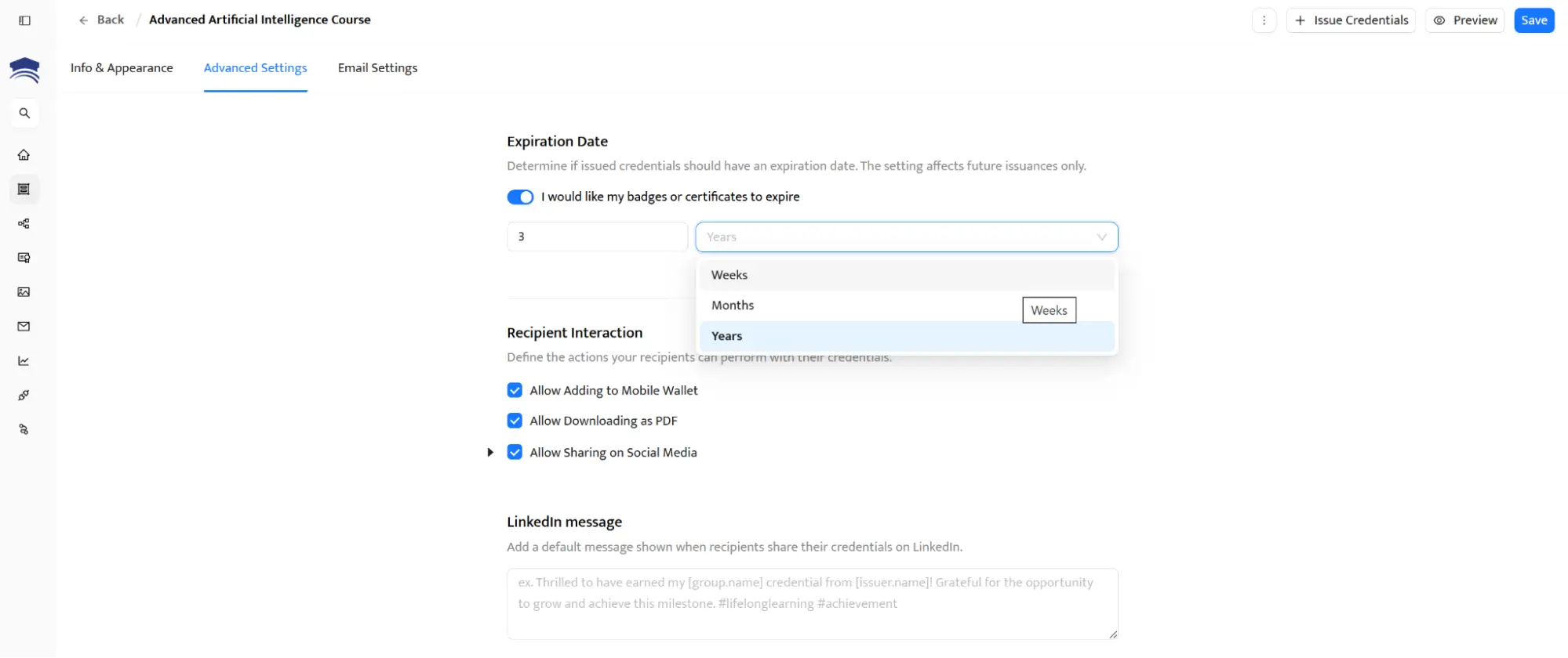 Setting up expiration reminders in the Certifier dashboard as one of the step in how to generate certificate Airtable data. Setting up expiration reminders in the Certifier dashboard as one of the step in how to generate certificate Airtable data.