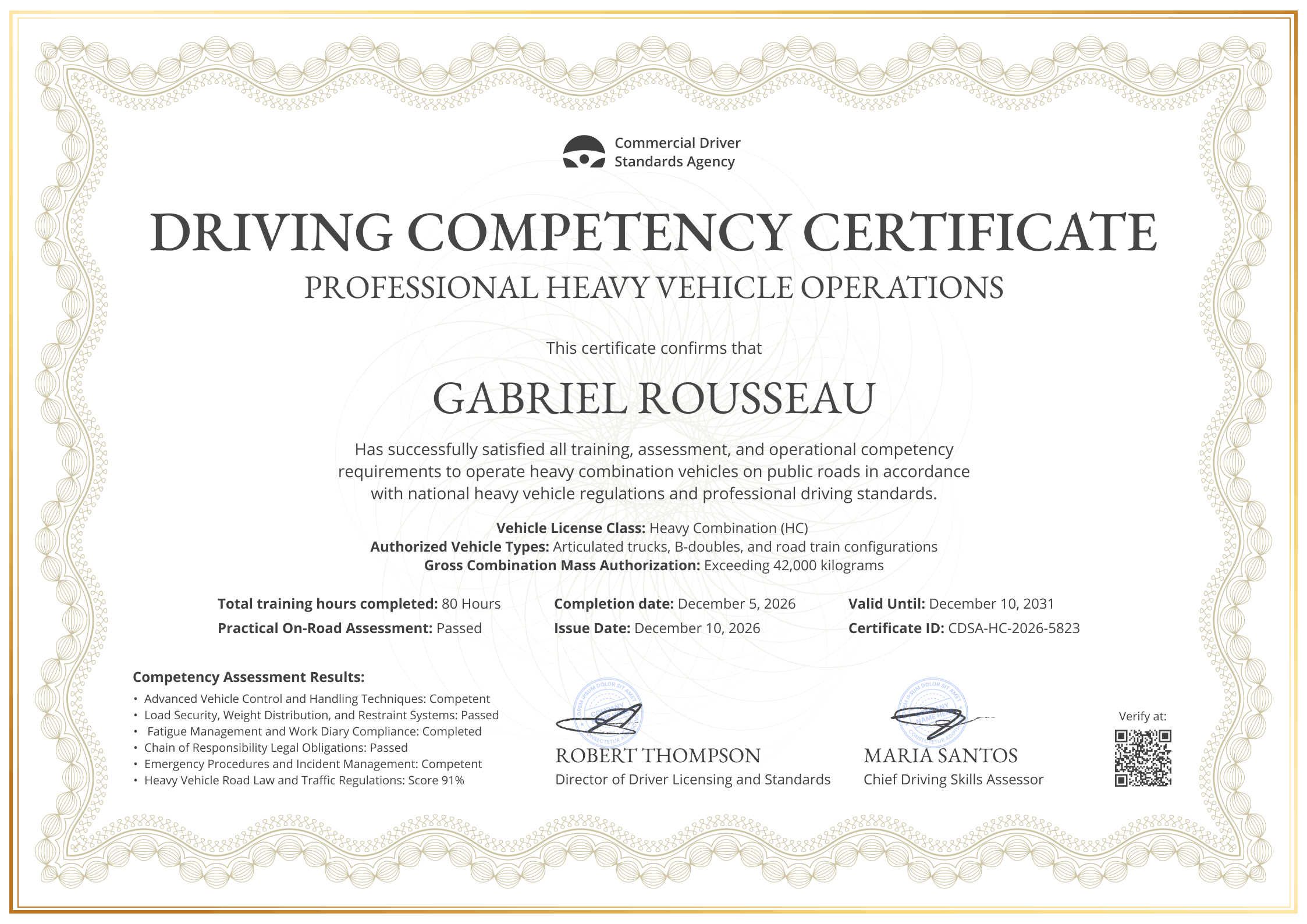 Formal and classic competency certificate template