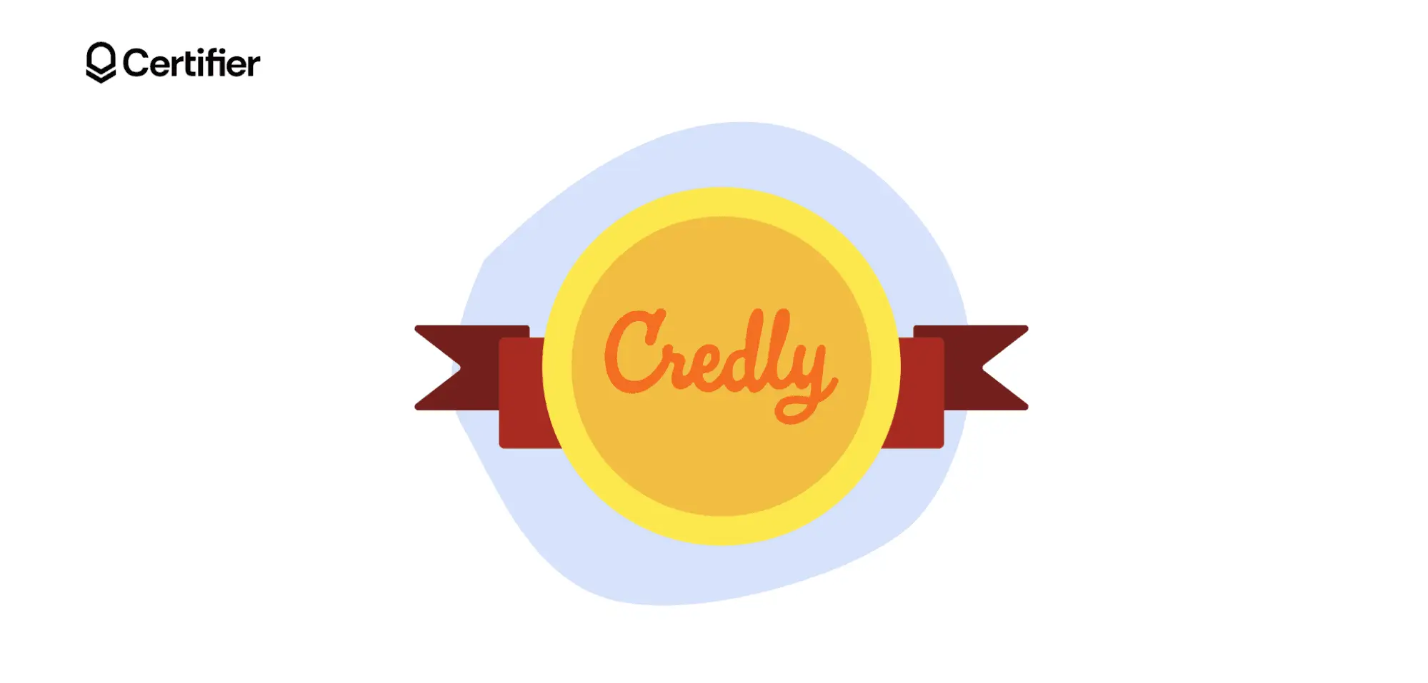 Ilustración de Credly insignias con medalla y cinta en el blog de Certifier. Ilustración de Credly insignias con medalla y cinta en el blog de Certifier.